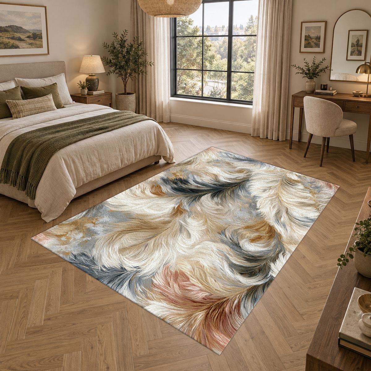 White and Gray Fluffy Fur printed area rug