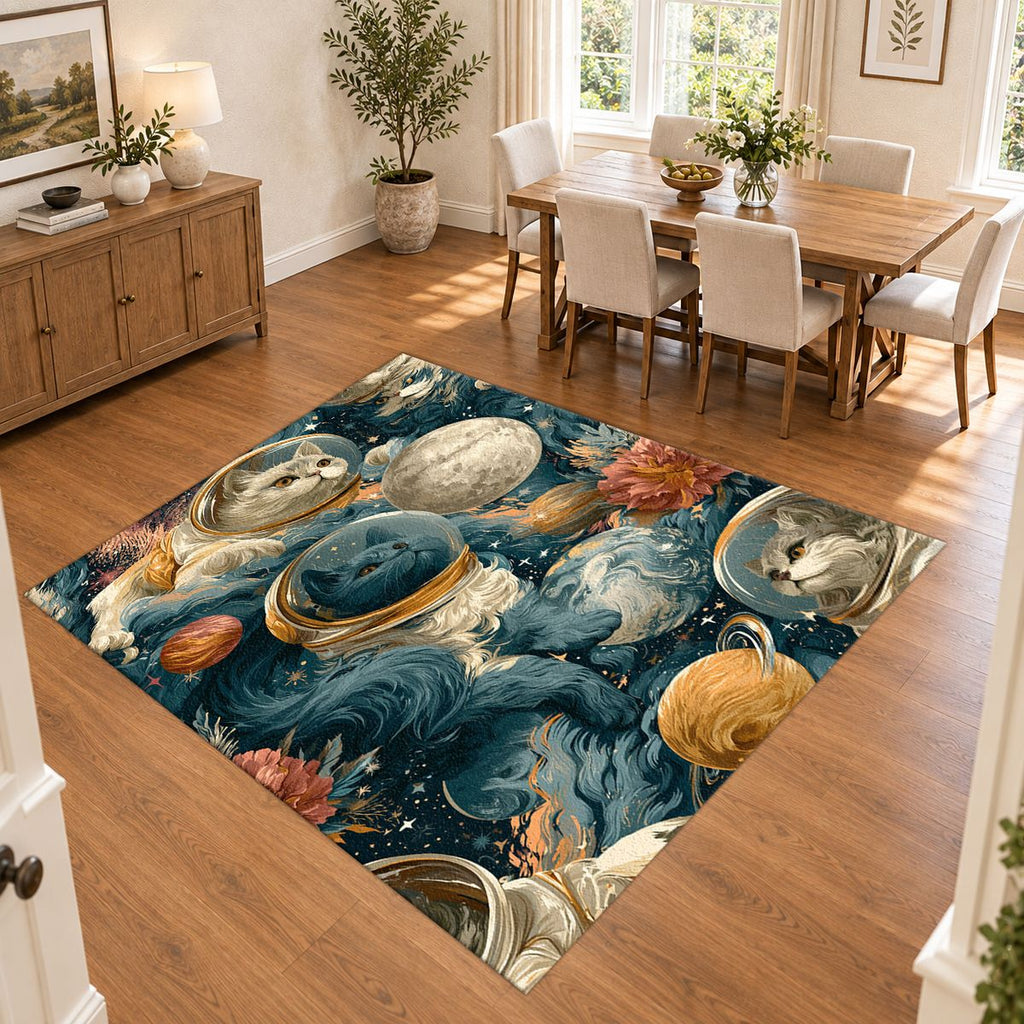 Space Cats and Planets printed area rug