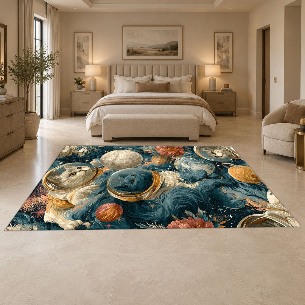 Space Cats and Planets printed area rug