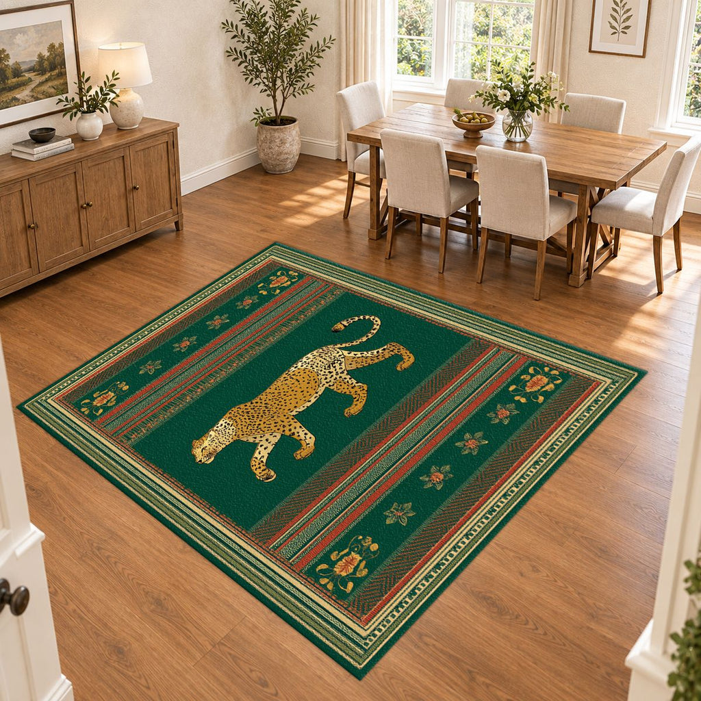 Emerald Walking Leopard Stripe printed area rug