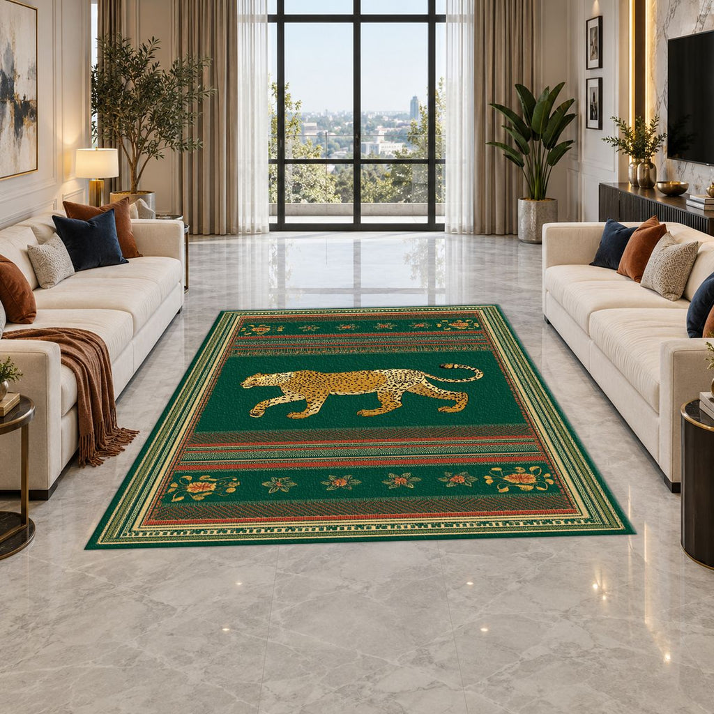 Emerald Walking Leopard Stripe printed area rug