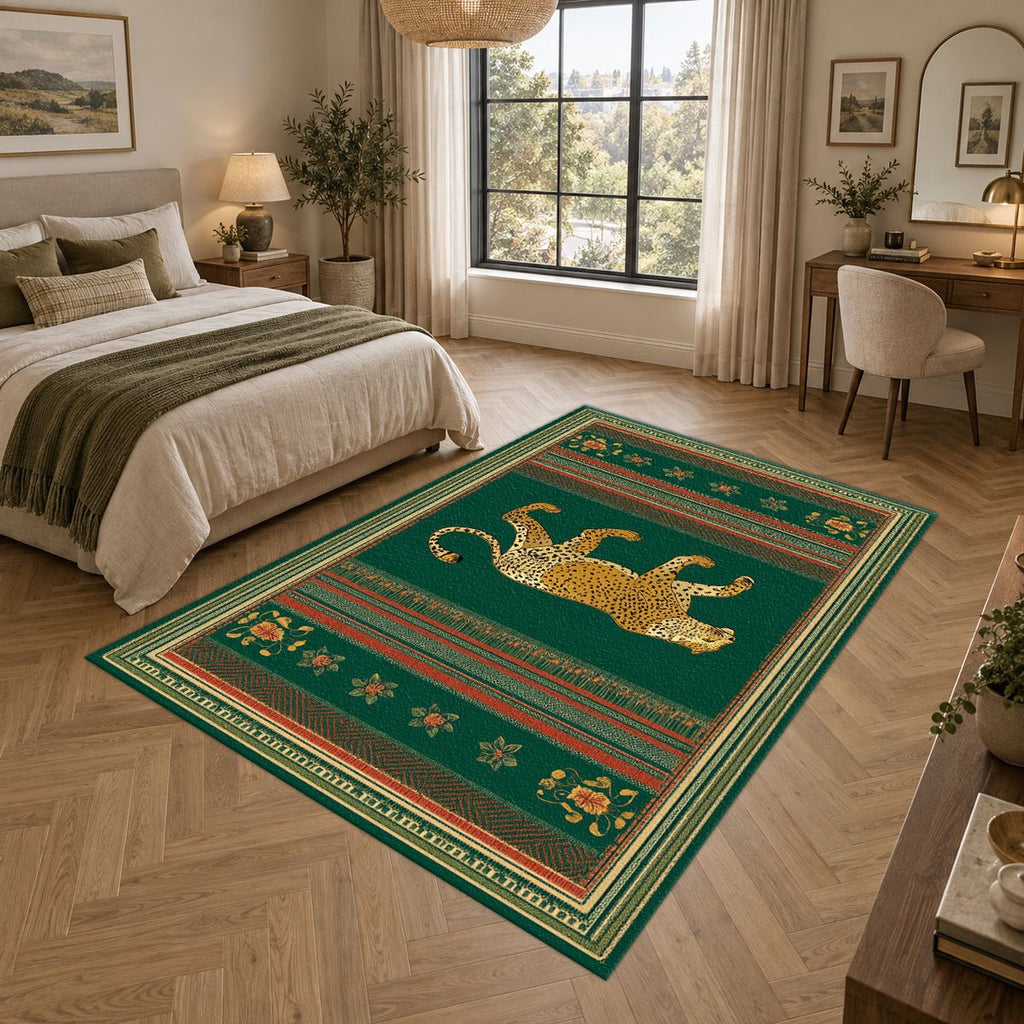 Emerald Walking Leopard Stripe printed area rug