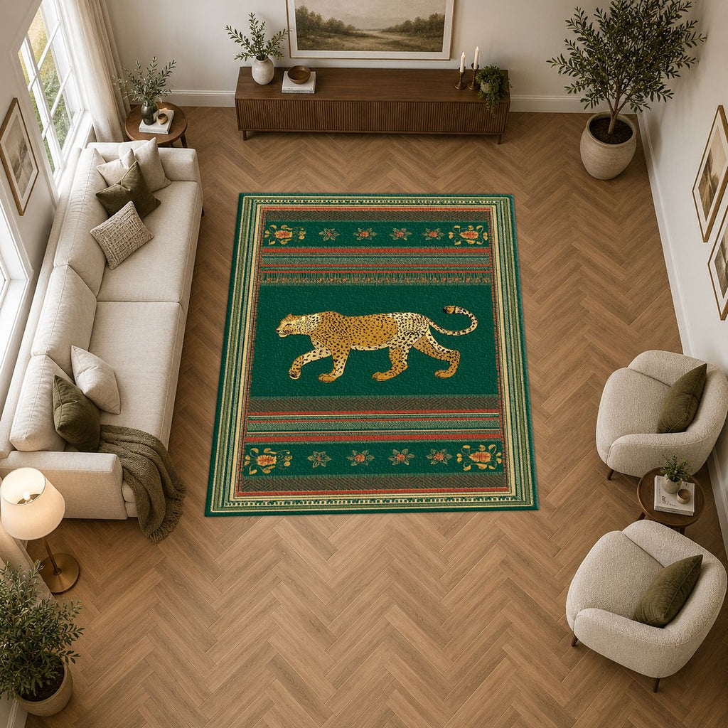 Emerald Walking Leopard Stripe printed area rug
