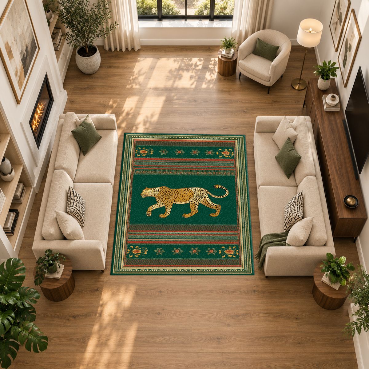 Emerald Walking Leopard Stripe printed area rug