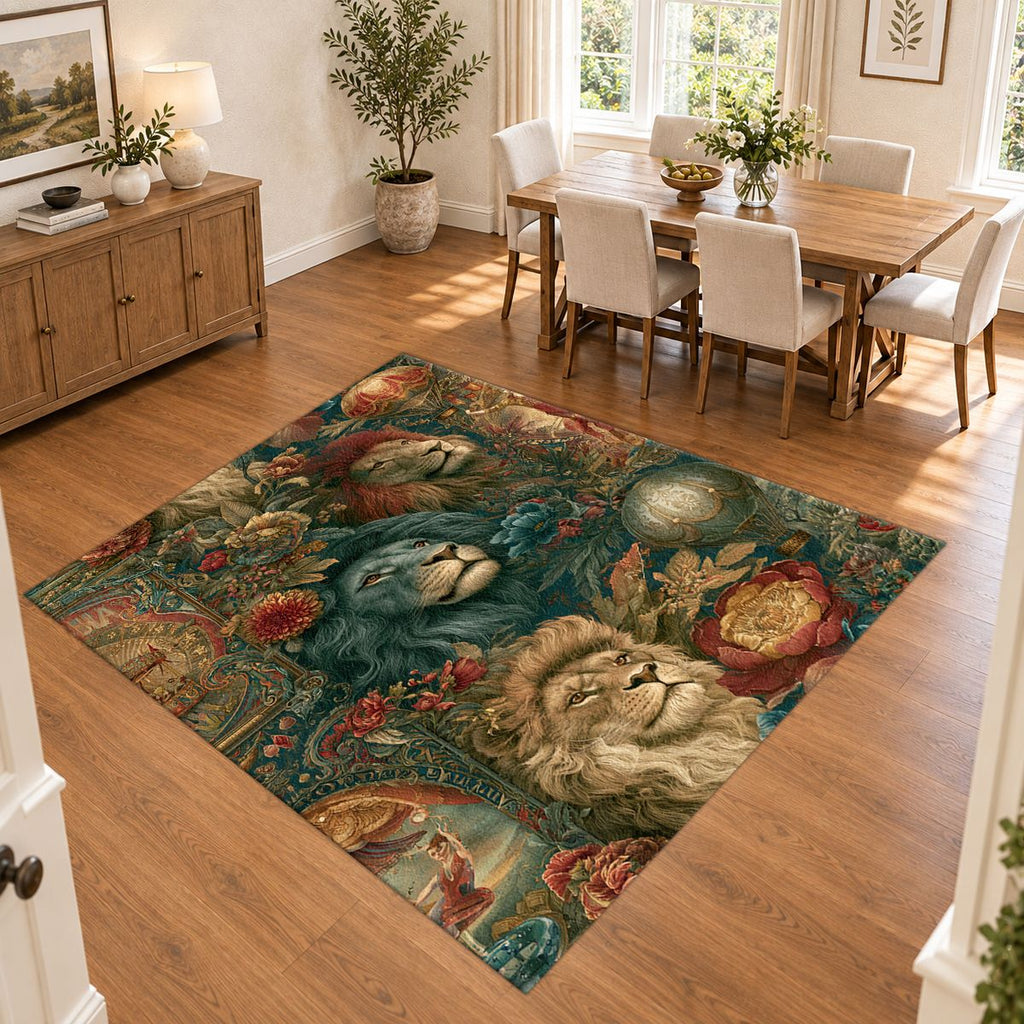 Lions and Roses Tapestry printed area rug