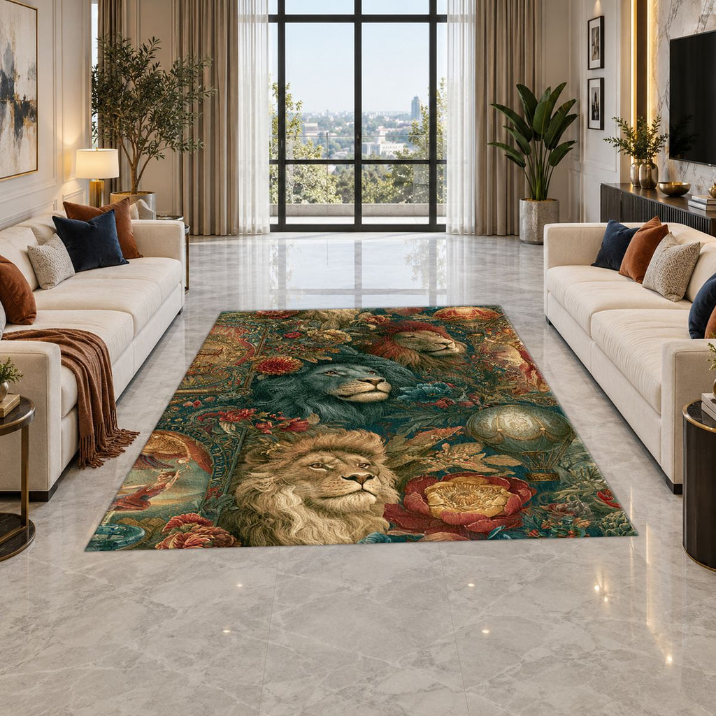 Lions and Roses Tapestry printed area rug