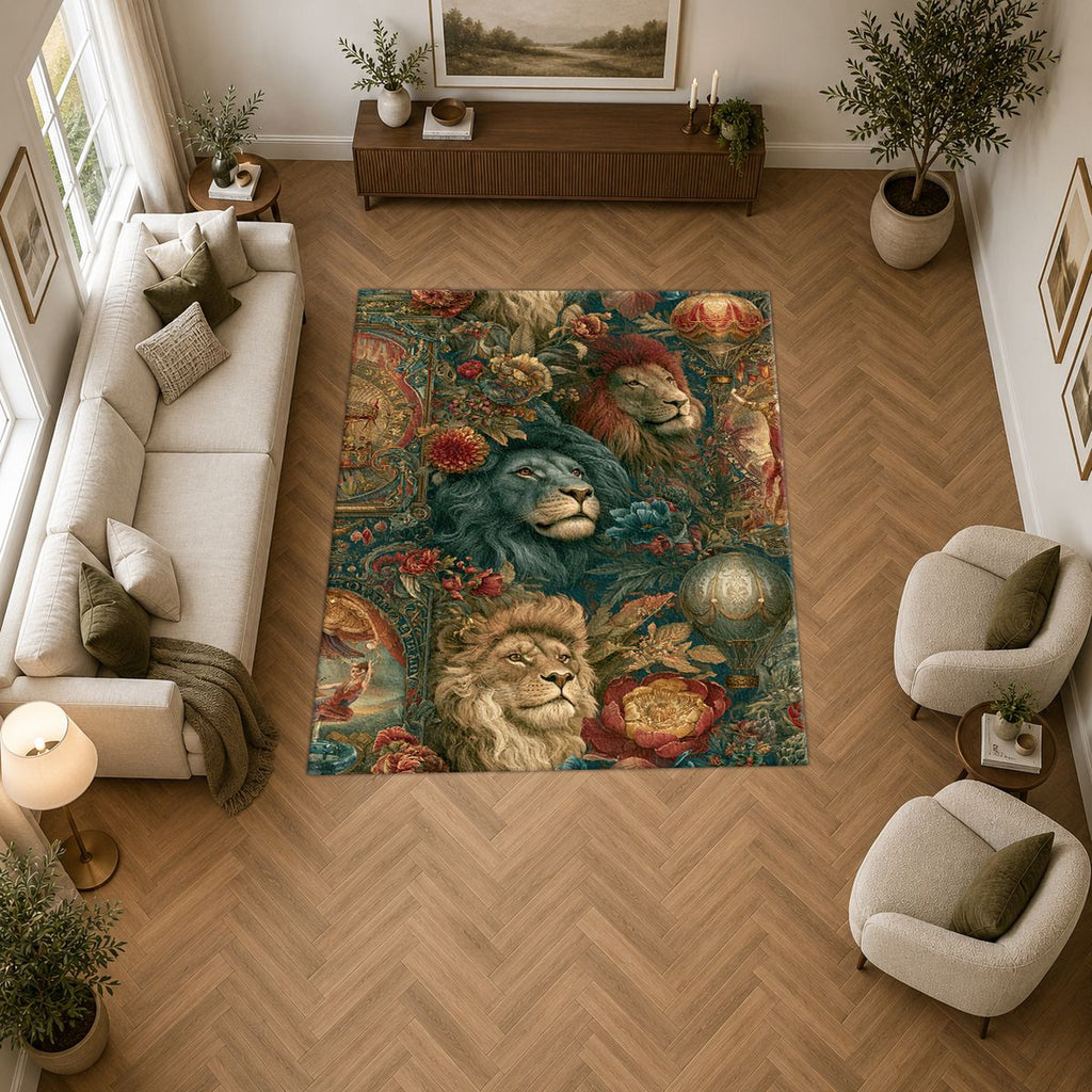 Lions and Roses Tapestry printed area rug