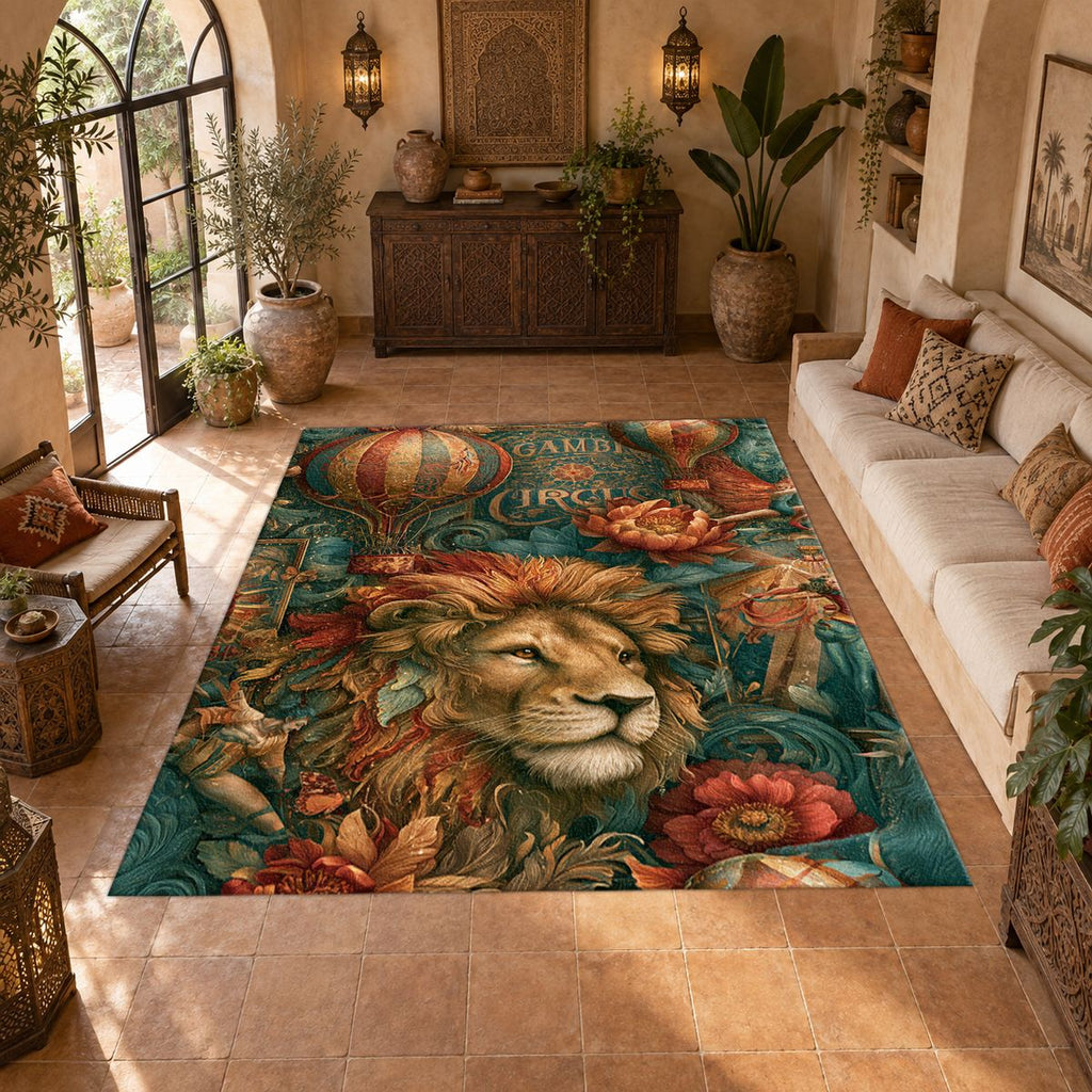 Vintage Circus Lion and Balloons printed area rug