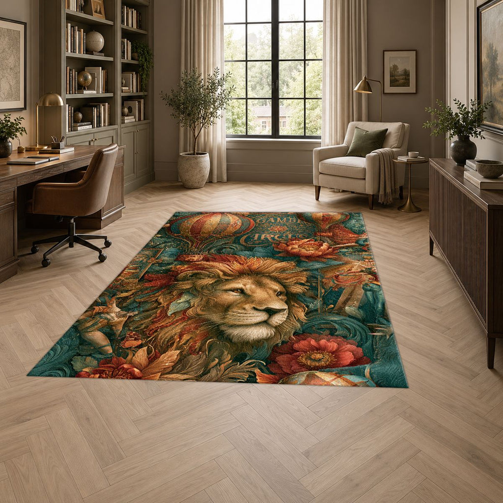 Vintage Circus Lion and Balloons printed area rug