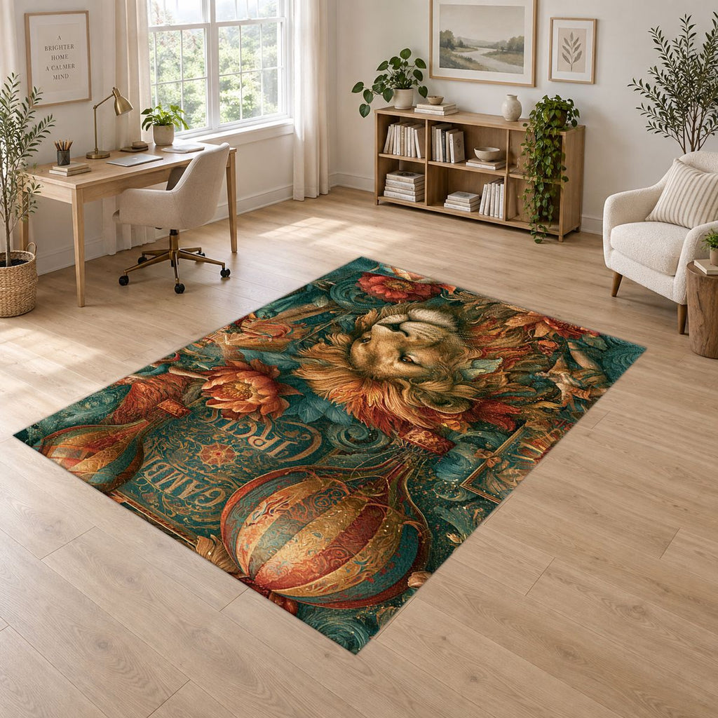 Vintage Circus Lion and Balloons printed area rug