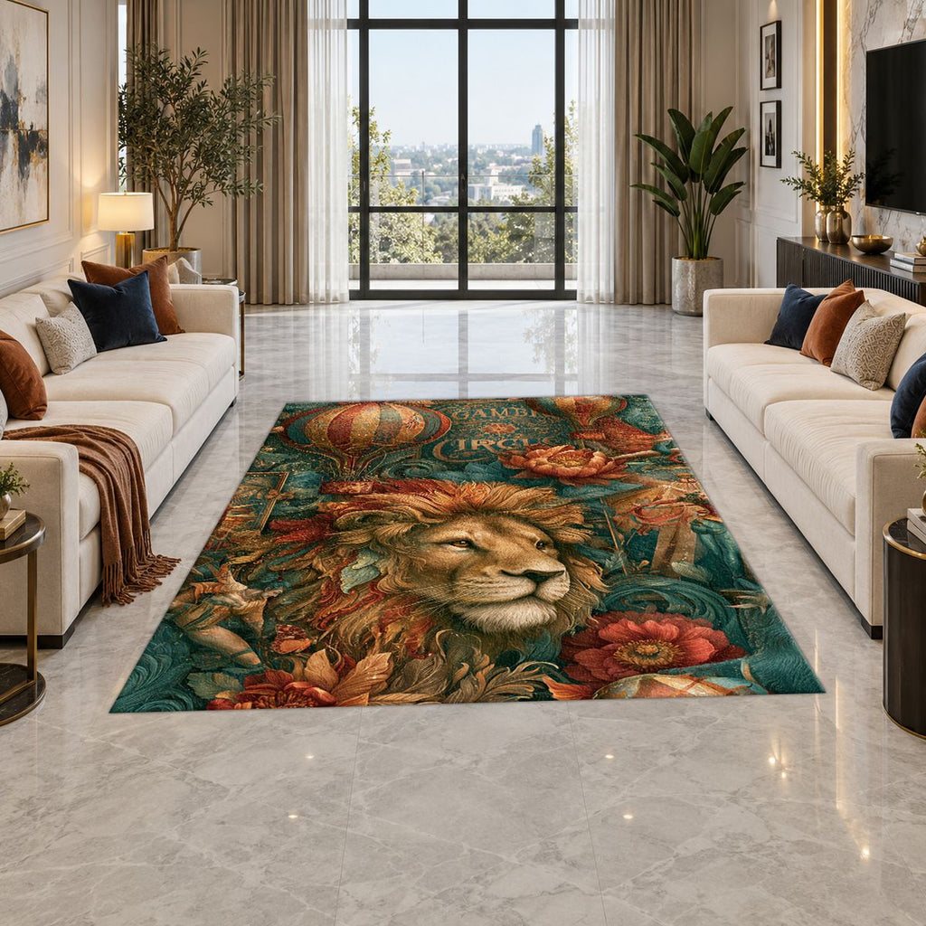 Vintage Circus Lion and Balloons printed area rug