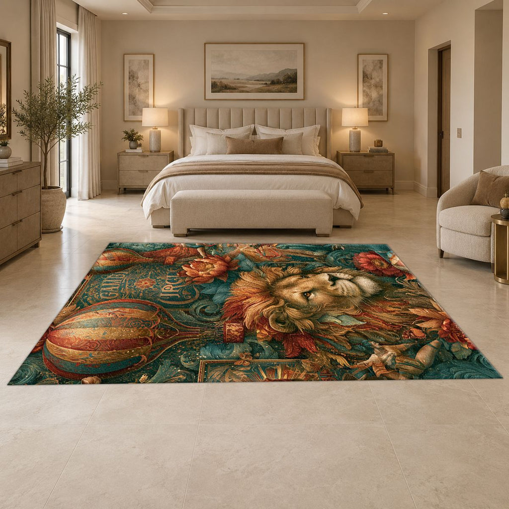 Vintage Circus Lion and Balloons printed area rug