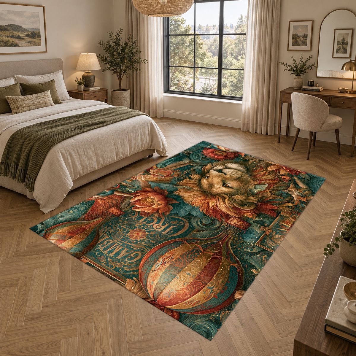 Vintage Circus Lion and Balloons printed area rug