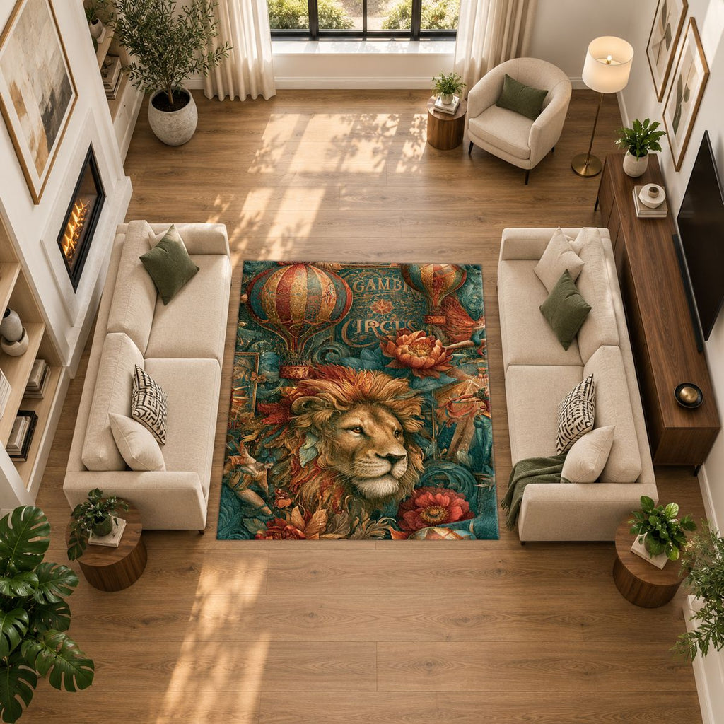 Vintage Circus Lion and Balloons printed area rug