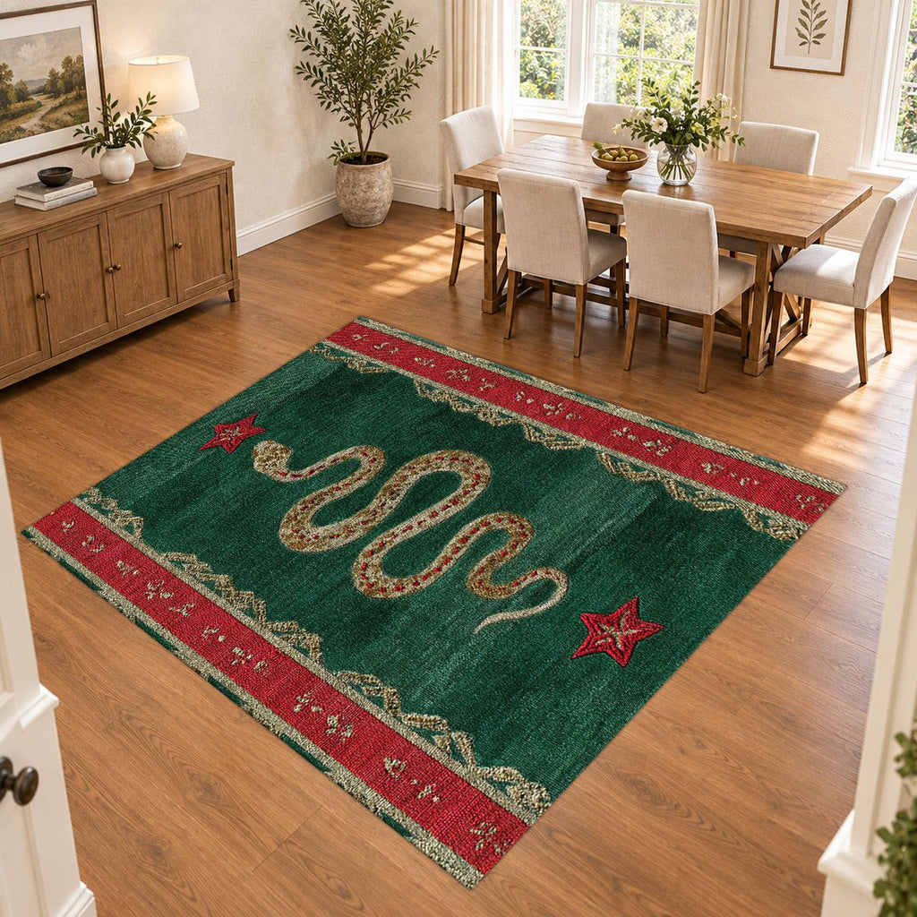 Green and Red Serpent Runner printed area rug