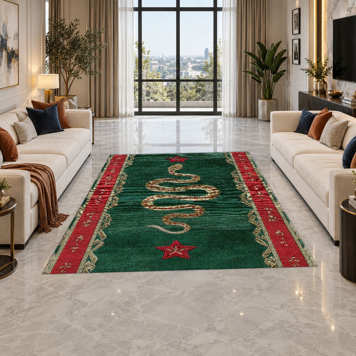 Green and Red Serpent Runner printed area rug