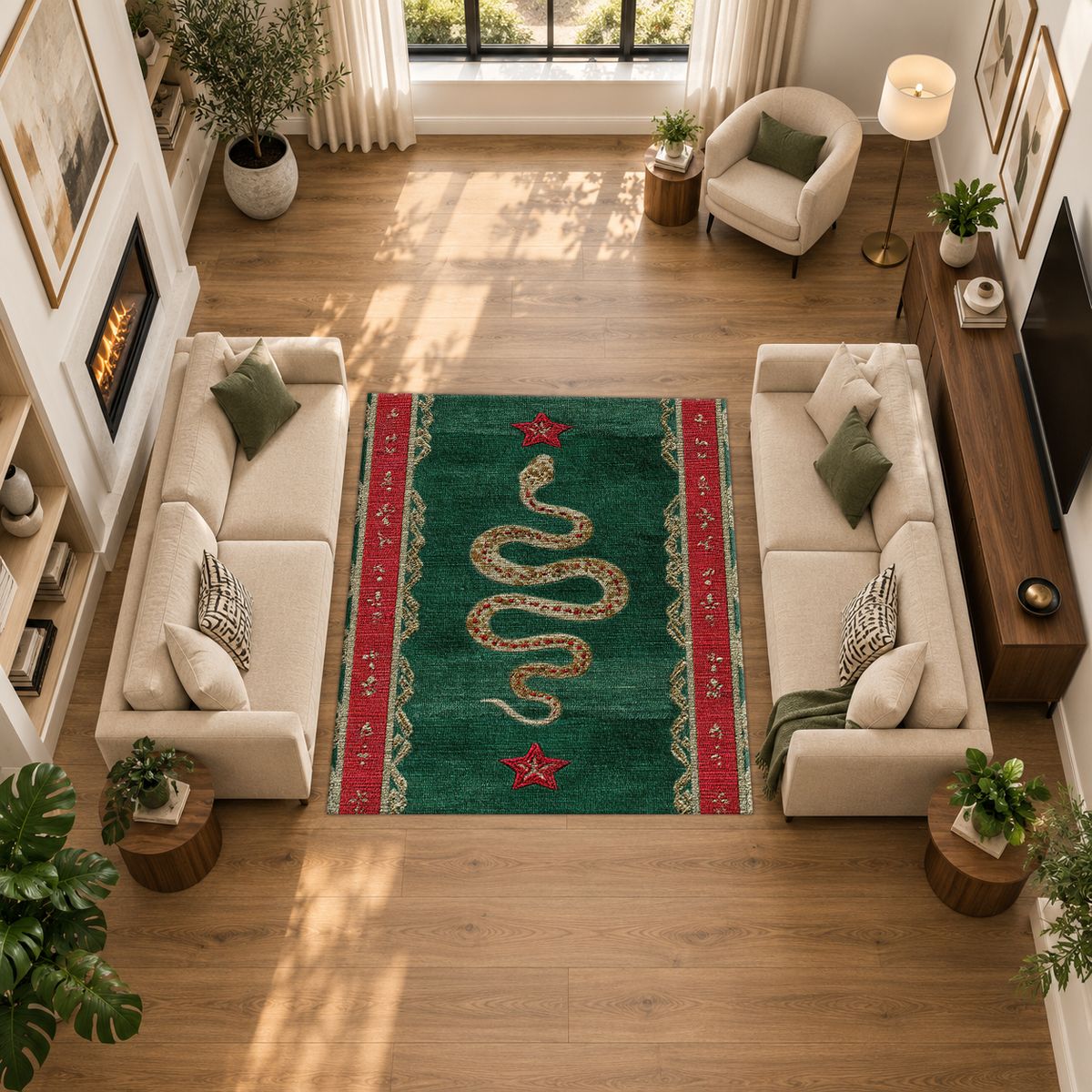 Green and Red Serpent Runner printed area rug