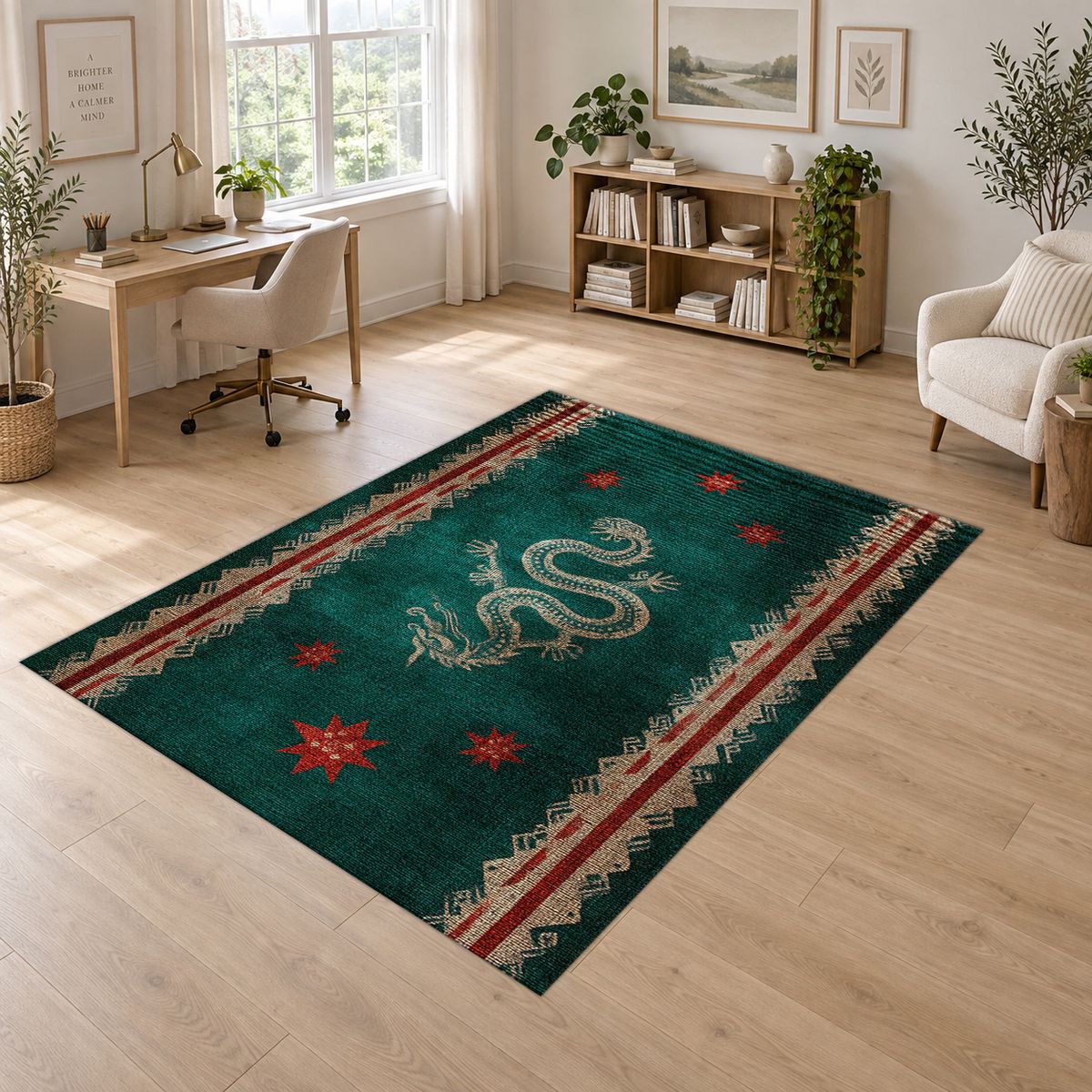 Dark Teal Dragon Runner printed area rug