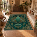 Teal Whale Celestial Medallion printed area rug