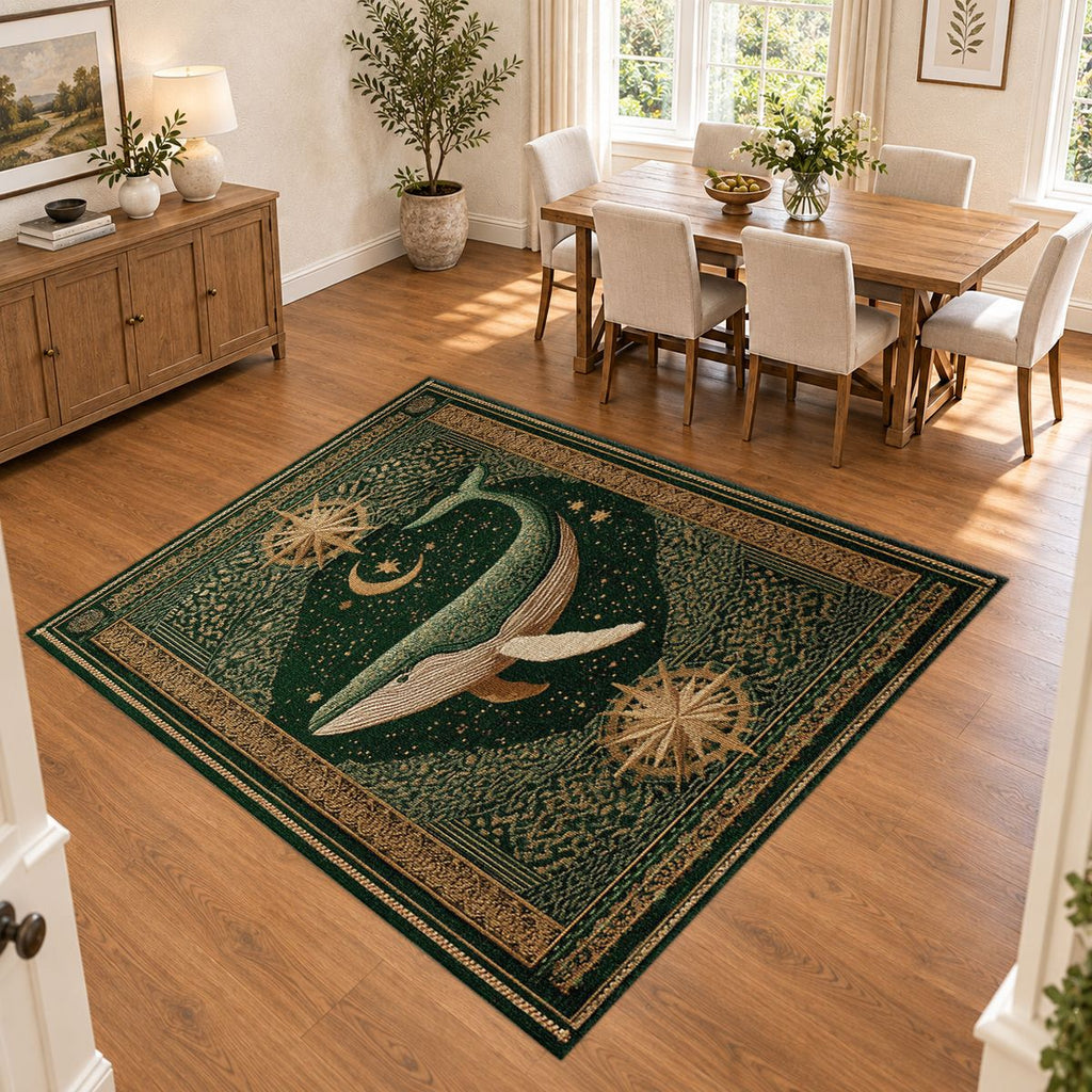 Green Whale Starry Night printed area rug