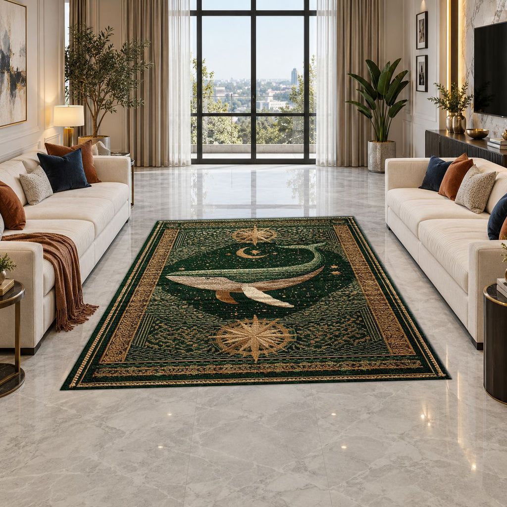 Green Whale Starry Night printed area rug
