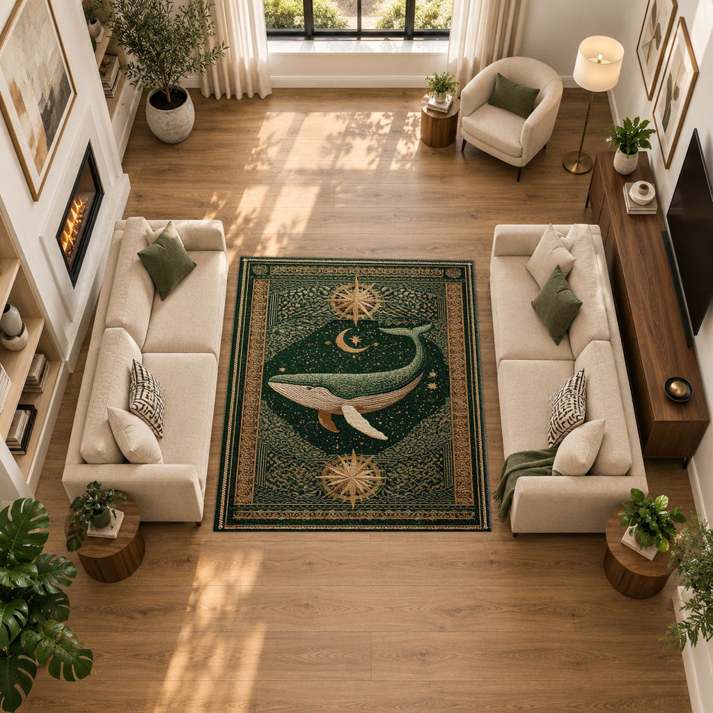 Green Whale Starry Night printed area rug
