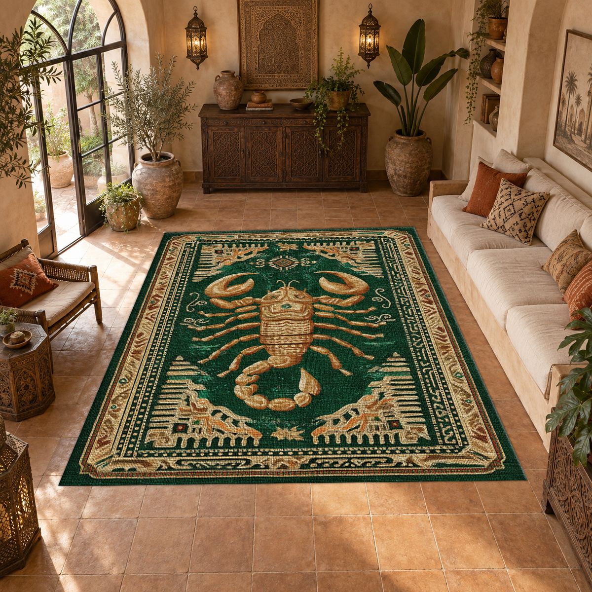 Golden Scorpion Emerald printed area rug