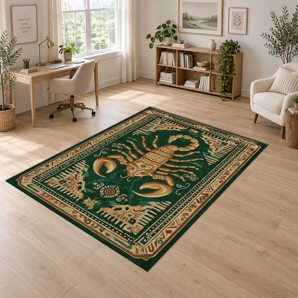 Golden Scorpion Emerald printed area rug