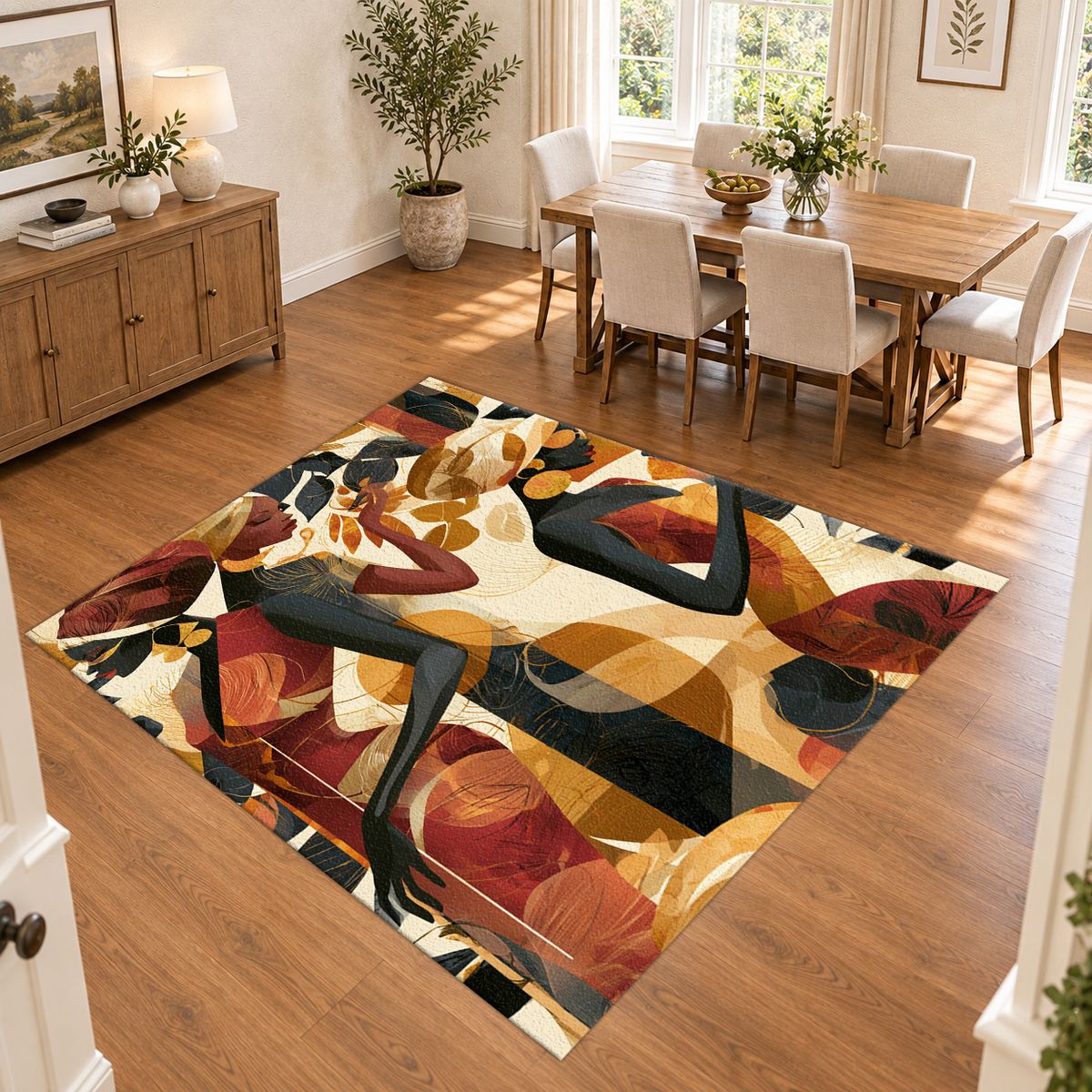 Abstract Dancing Women Earth Tones printed area rug
