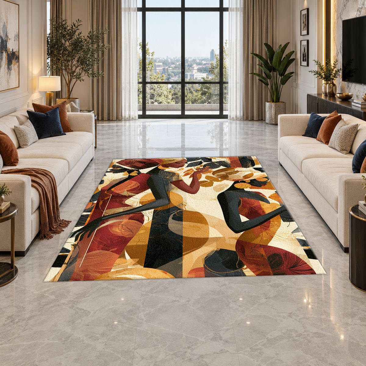 Abstract Dancing Women Earth Tones printed area rug