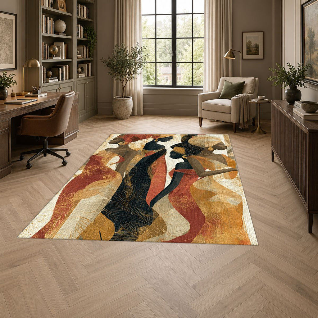 Elegant Women Silhouettes Abstract printed area rug
