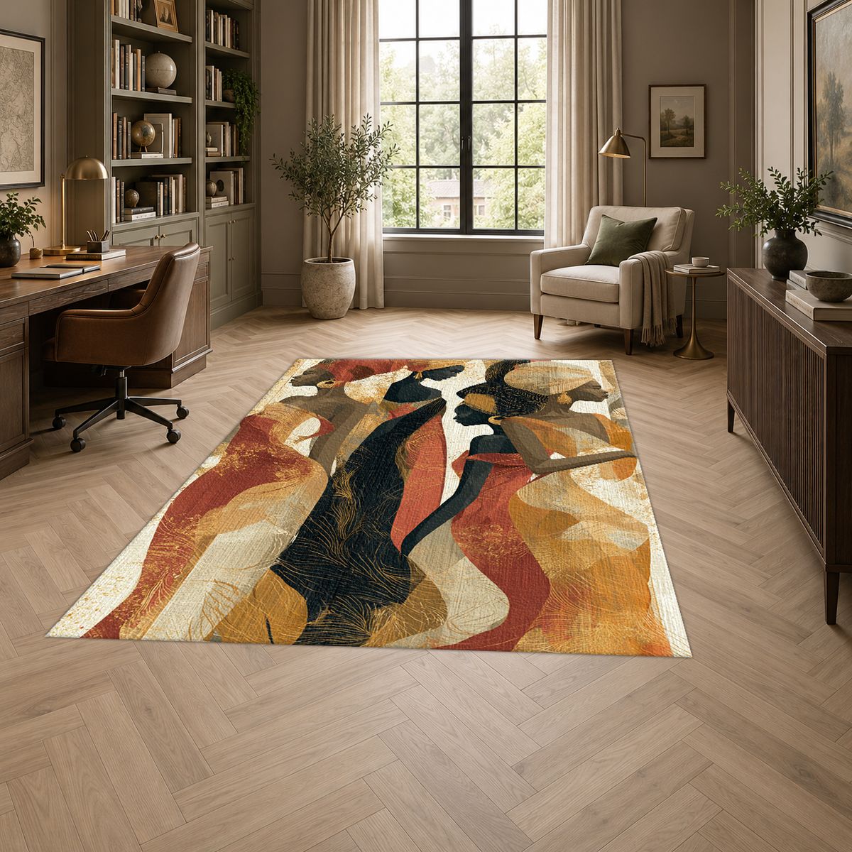 Elegant Women Silhouettes Abstract printed area rug