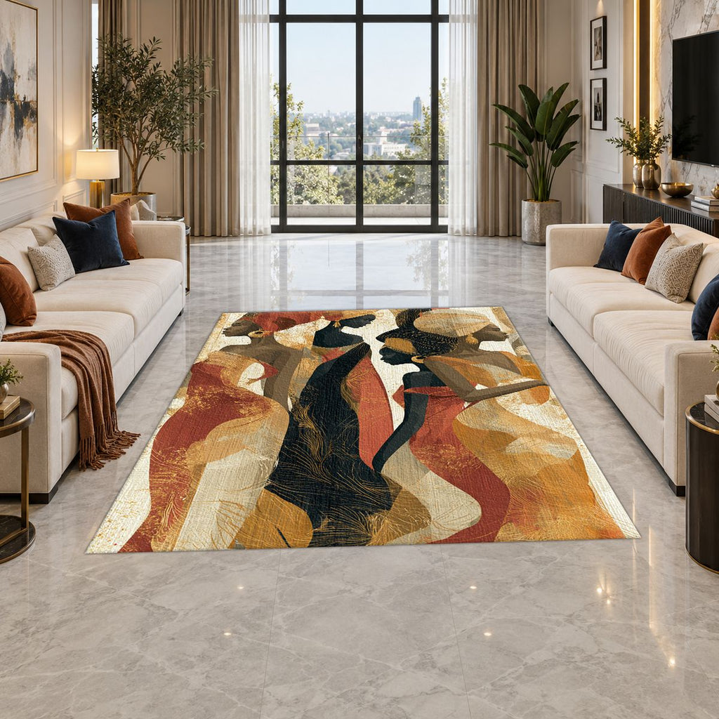 Elegant Women Silhouettes Abstract printed area rug