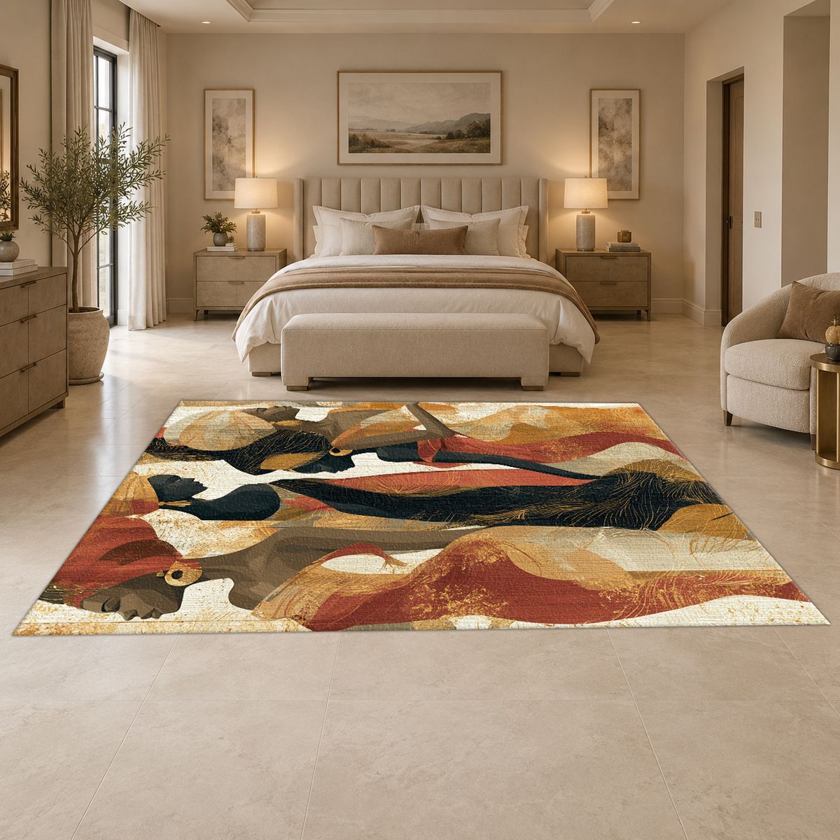 Elegant Women Silhouettes Abstract printed area rug