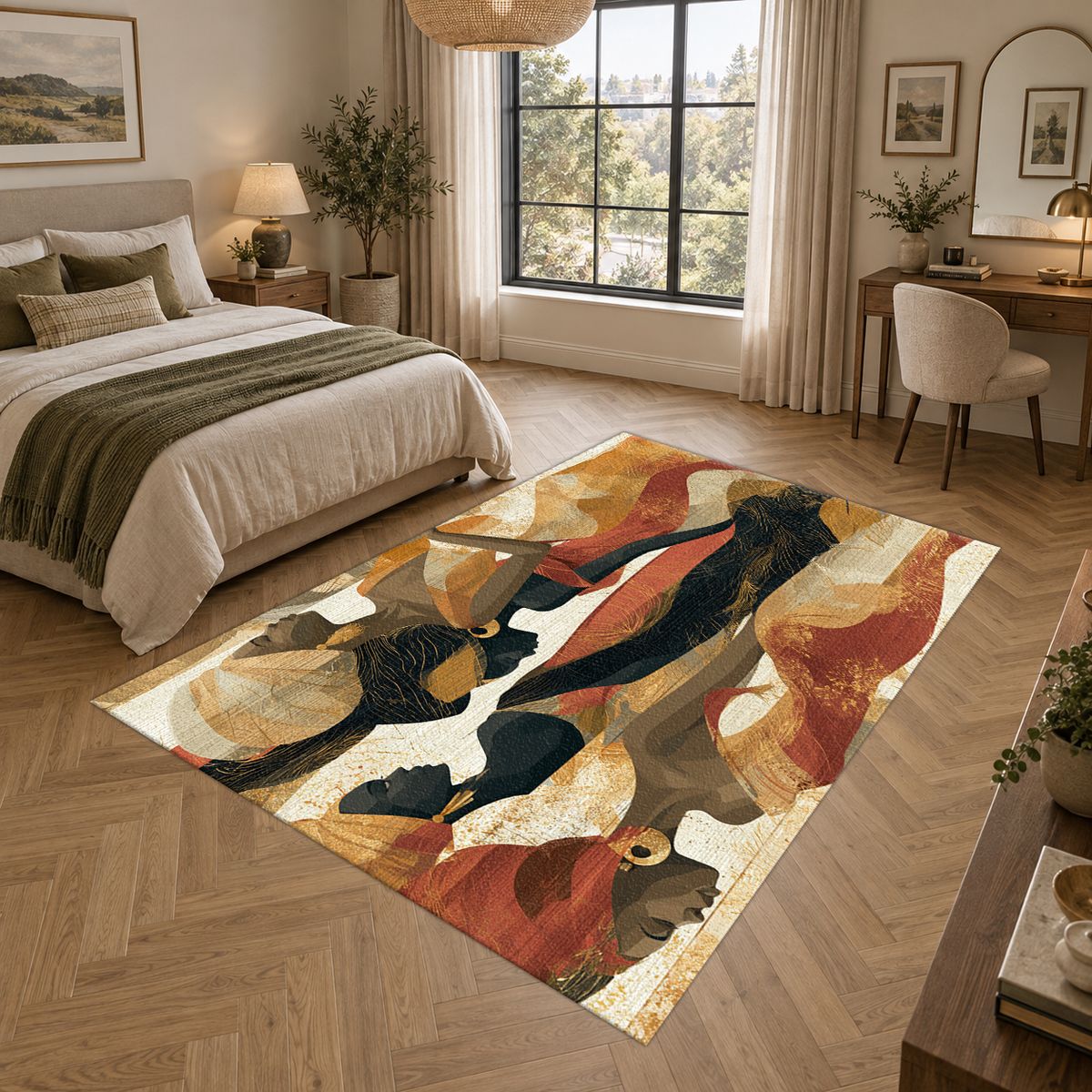 Elegant Women Silhouettes Abstract printed area rug