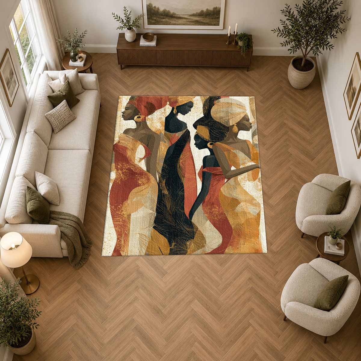 Elegant Women Silhouettes Abstract printed area rug