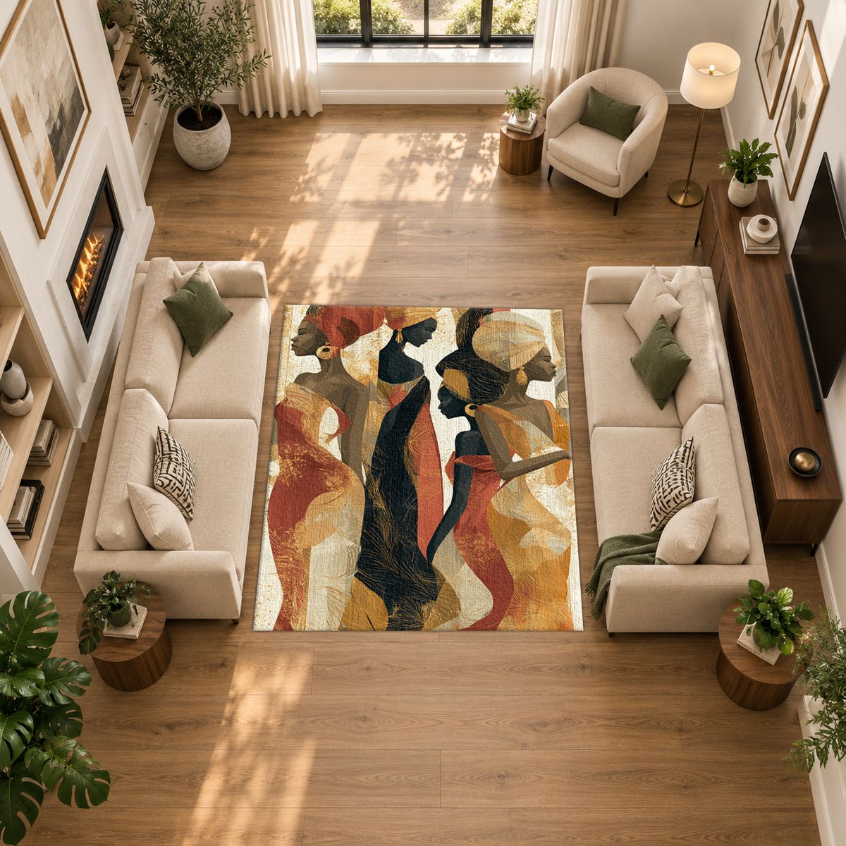 Elegant Women Silhouettes Abstract printed area rug