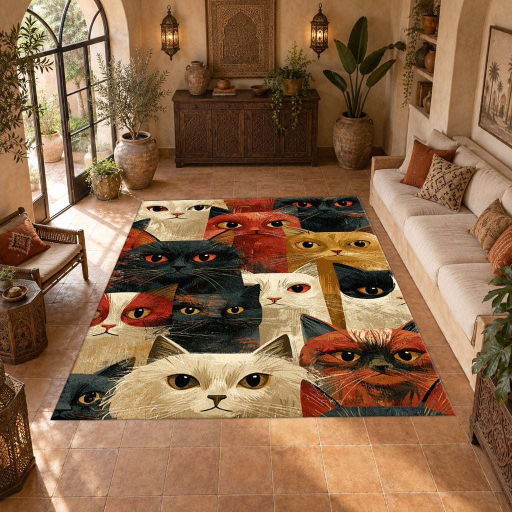 Funny Cat Faces Collage printed area rug