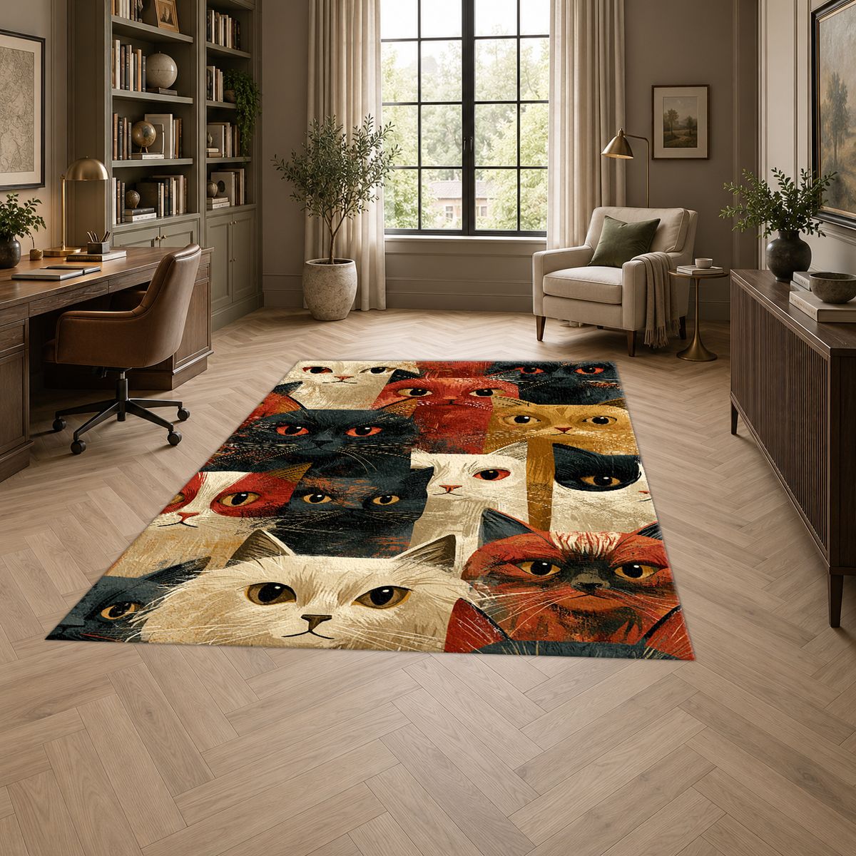 Funny Cat Faces Collage printed area rug