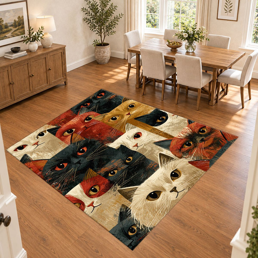 Funny Cat Faces Collage printed area rug