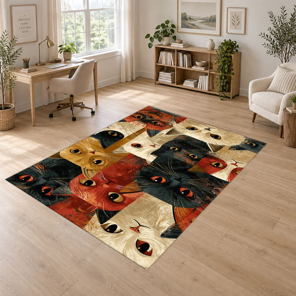 Funny Cat Faces Collage printed area rug
