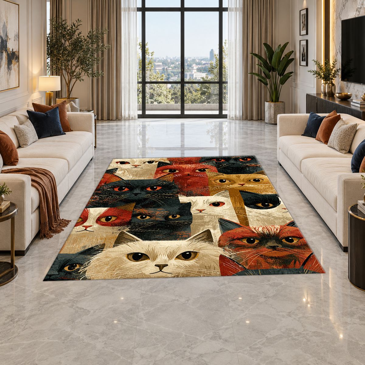 Funny Cat Faces Collage printed area rug