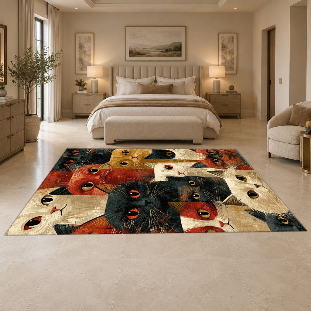 Funny Cat Faces Collage printed area rug