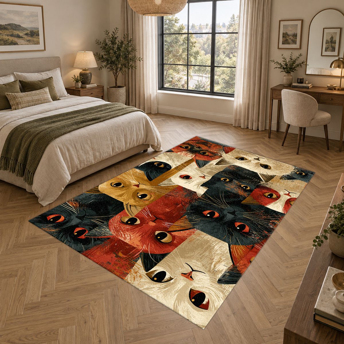 Funny Cat Faces Collage printed area rug