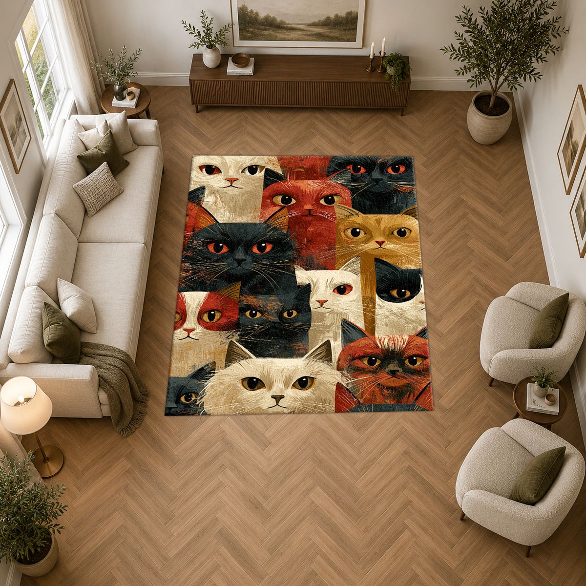 Funny Cat Faces Collage printed area rug