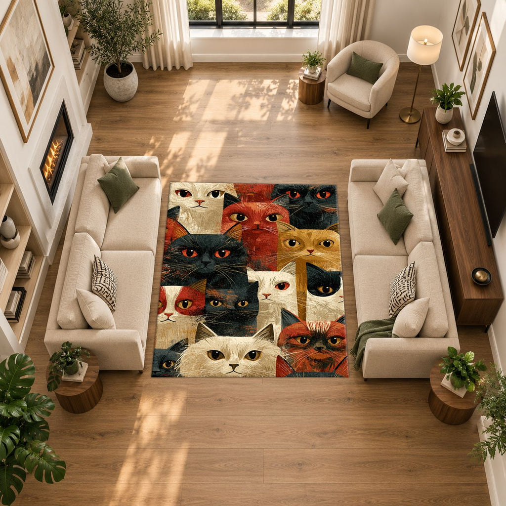 Funny Cat Faces Collage printed area rug
