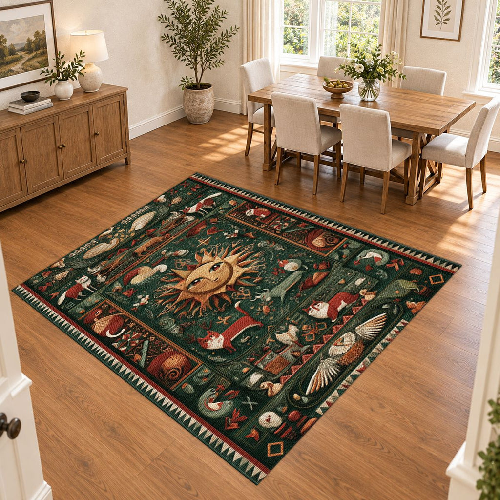 Celestial Sun Folk Art printed area rug