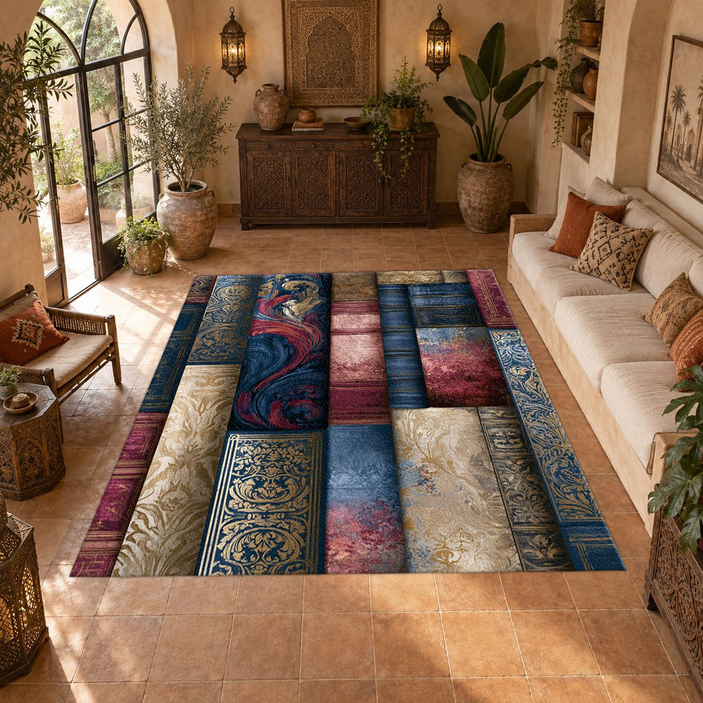 Vintage Marbled Book Spines printed area rug