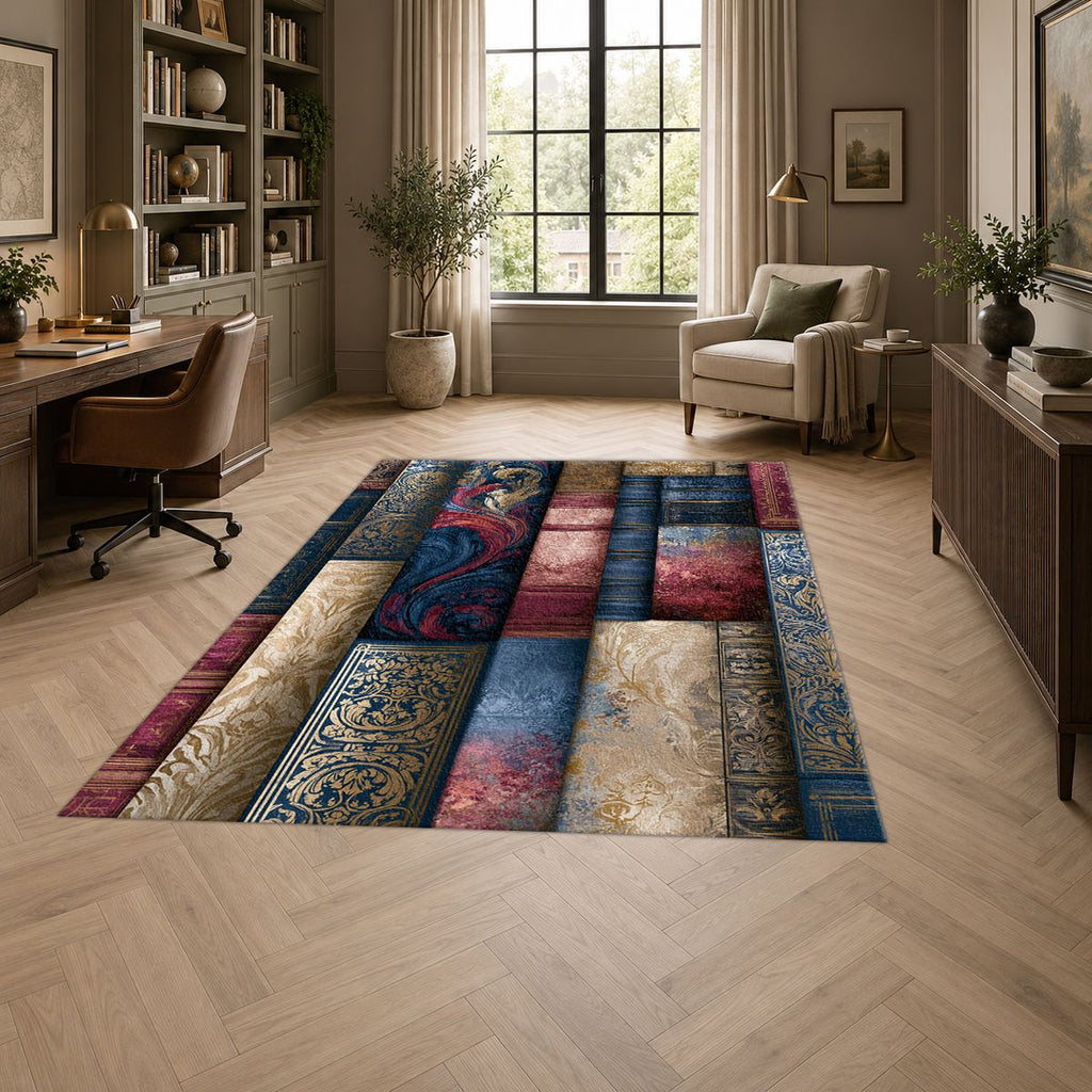 Vintage Marbled Book Spines printed area rug