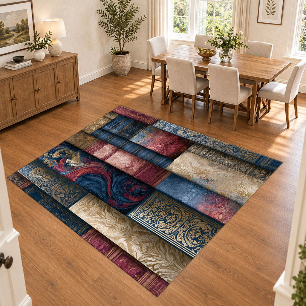 Vintage Marbled Book Spines printed area rug